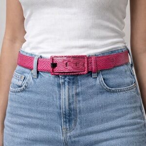 Genuine Leather Belt Embossed Alligaor Snake PINK Calvin Klein NEW SZ L 44.5’